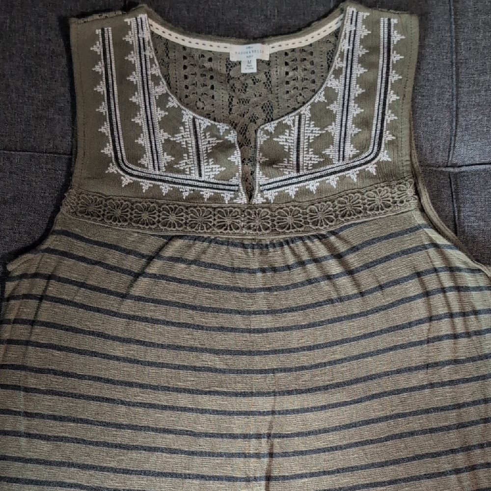 Mason & Belle Embroidered Olive Sleeveless Top